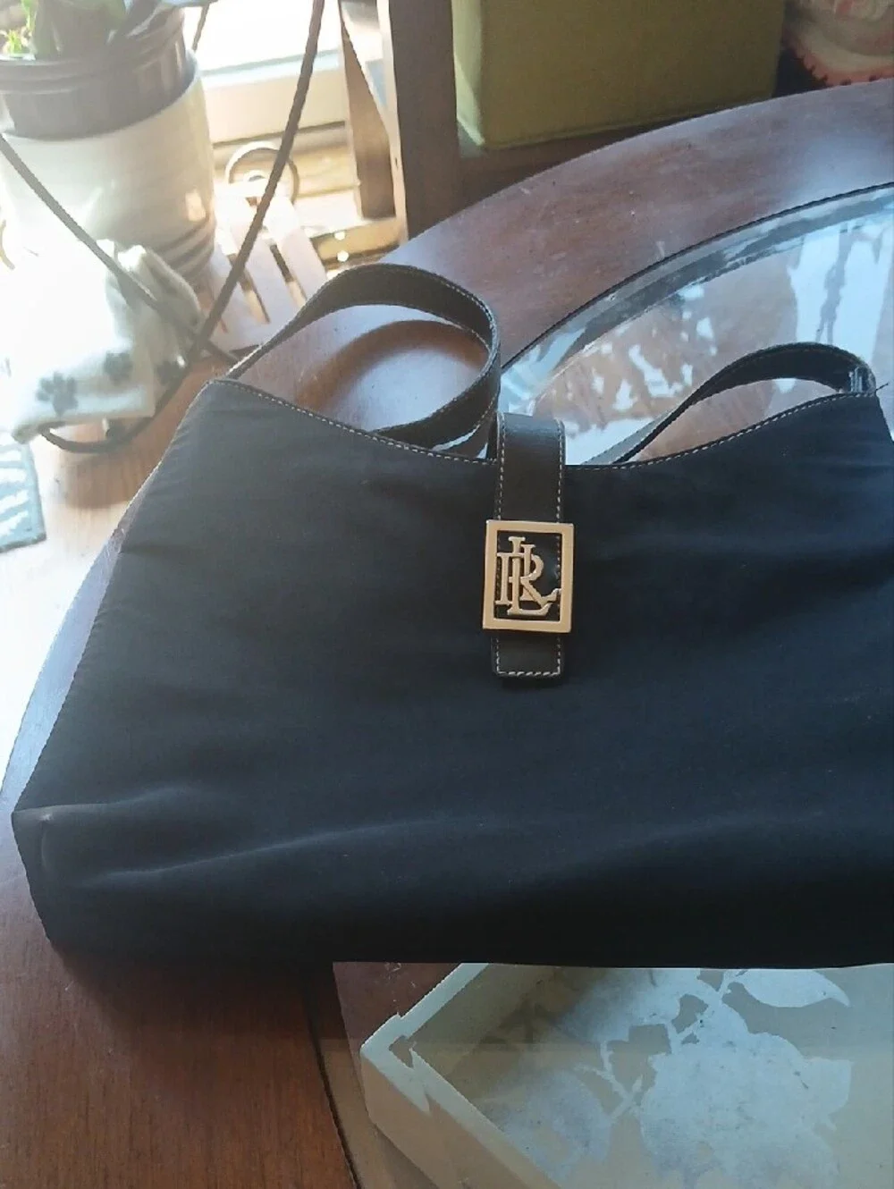Ralph Lauren Black Hobo Bag with Gold Logo Accent